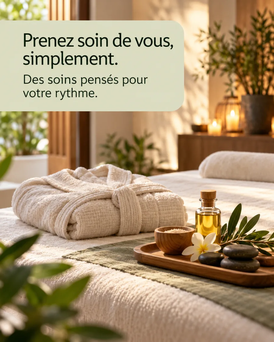Des soins adaptés au rythme du client — exemple de création Meta Ads pour ce secteur